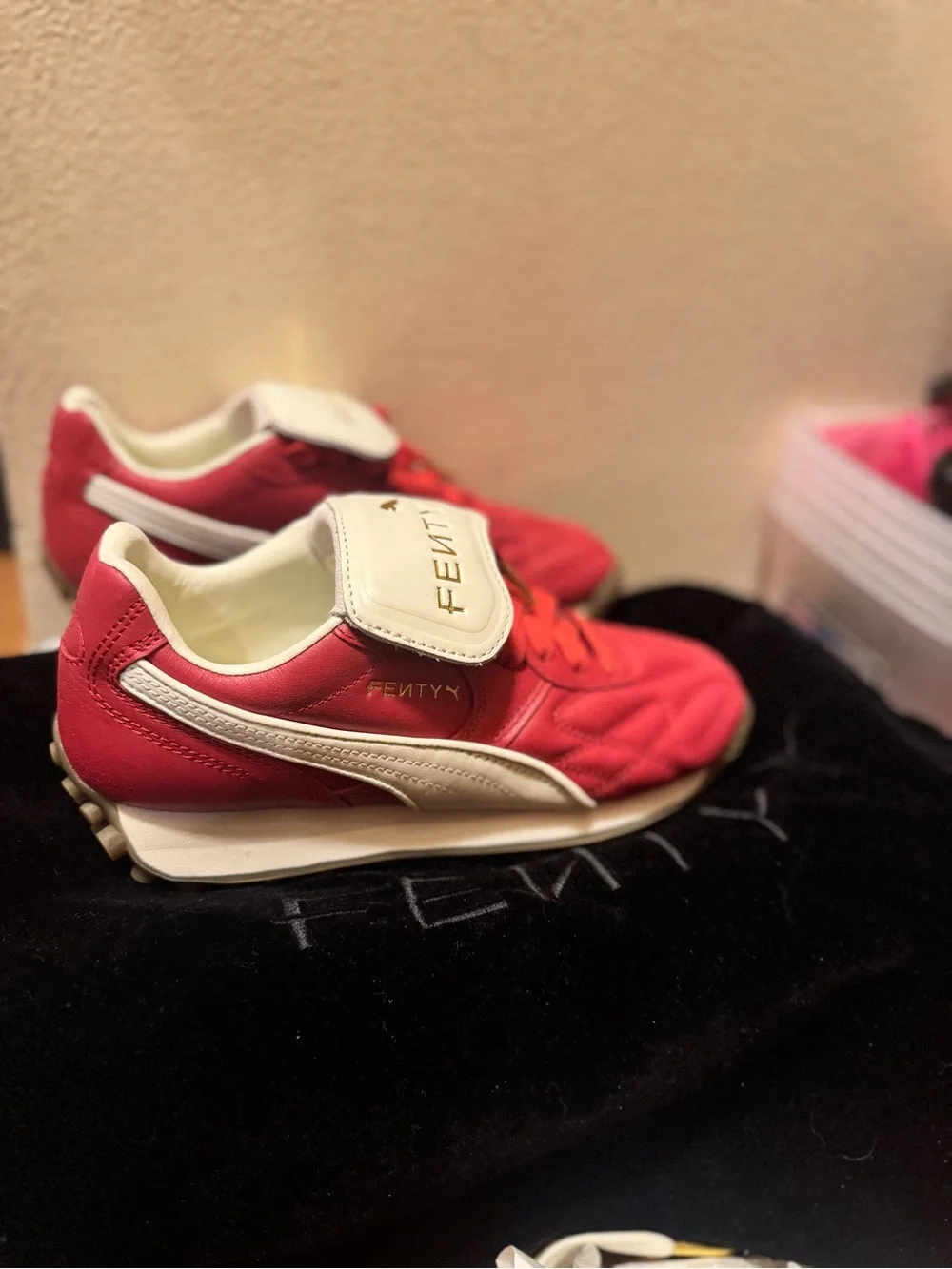 FENTY Red & White Women's Sneakers with Gold Logo Detail